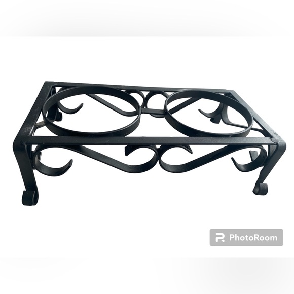 New Dog Cat Pet Food Water Bowl Stand Raised Black Metal Holder Dish Scroll - Picture 4 of 6